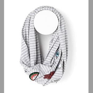 Only gray & white stripes & patches infinity scarf EUC